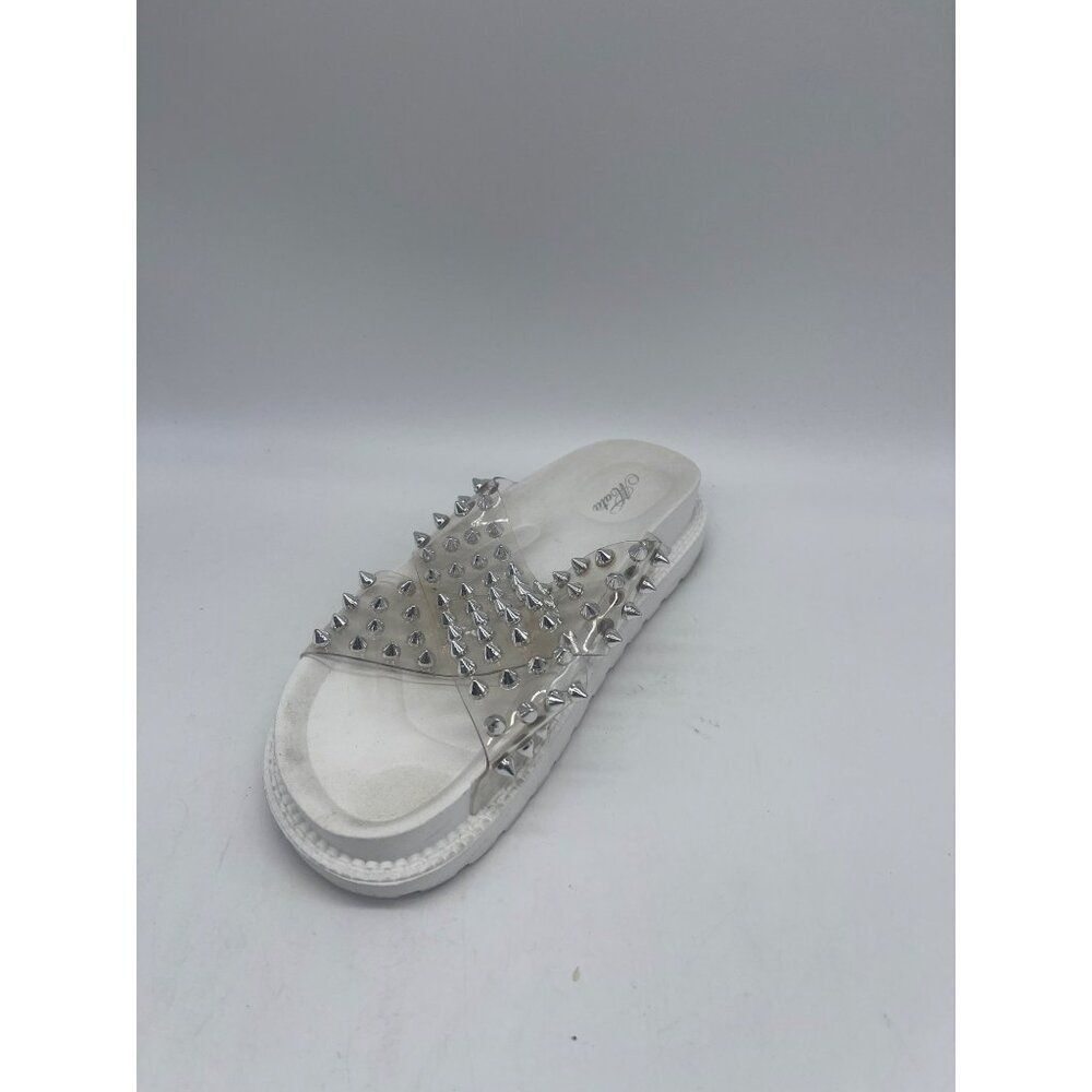 Mata Women White Clear Sliver Studded Sandal Size 37